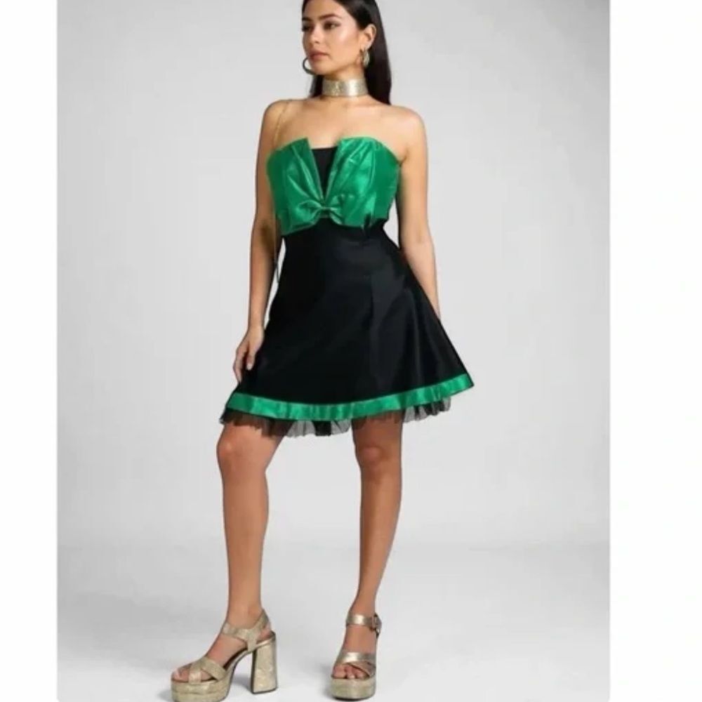 Vintage 90s Jessica McClintock for Gunne Sax Dress - Black/Green. Size 5